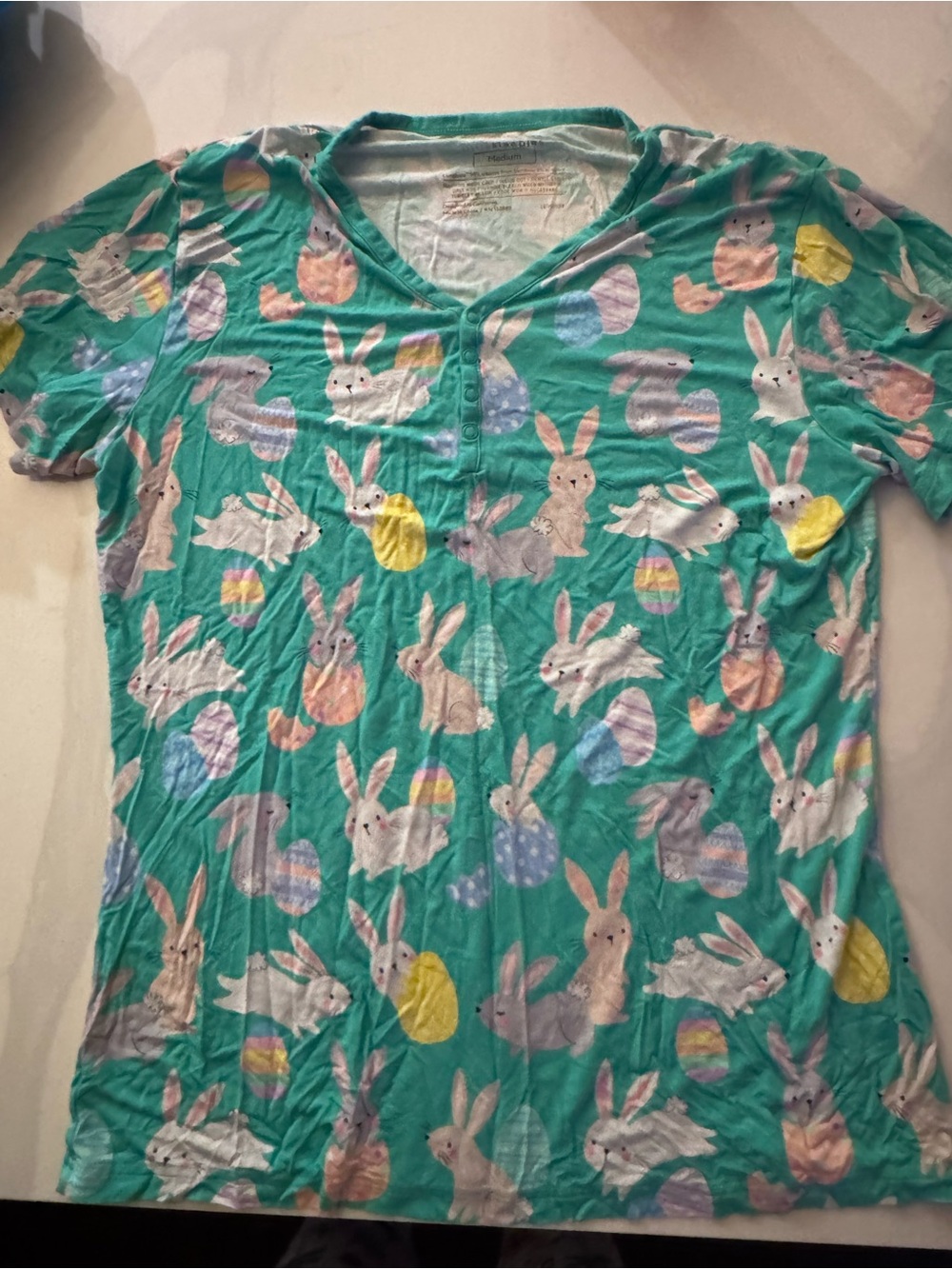 Little sleepies, short sleeve women’s pajama top, size medium, Easter print